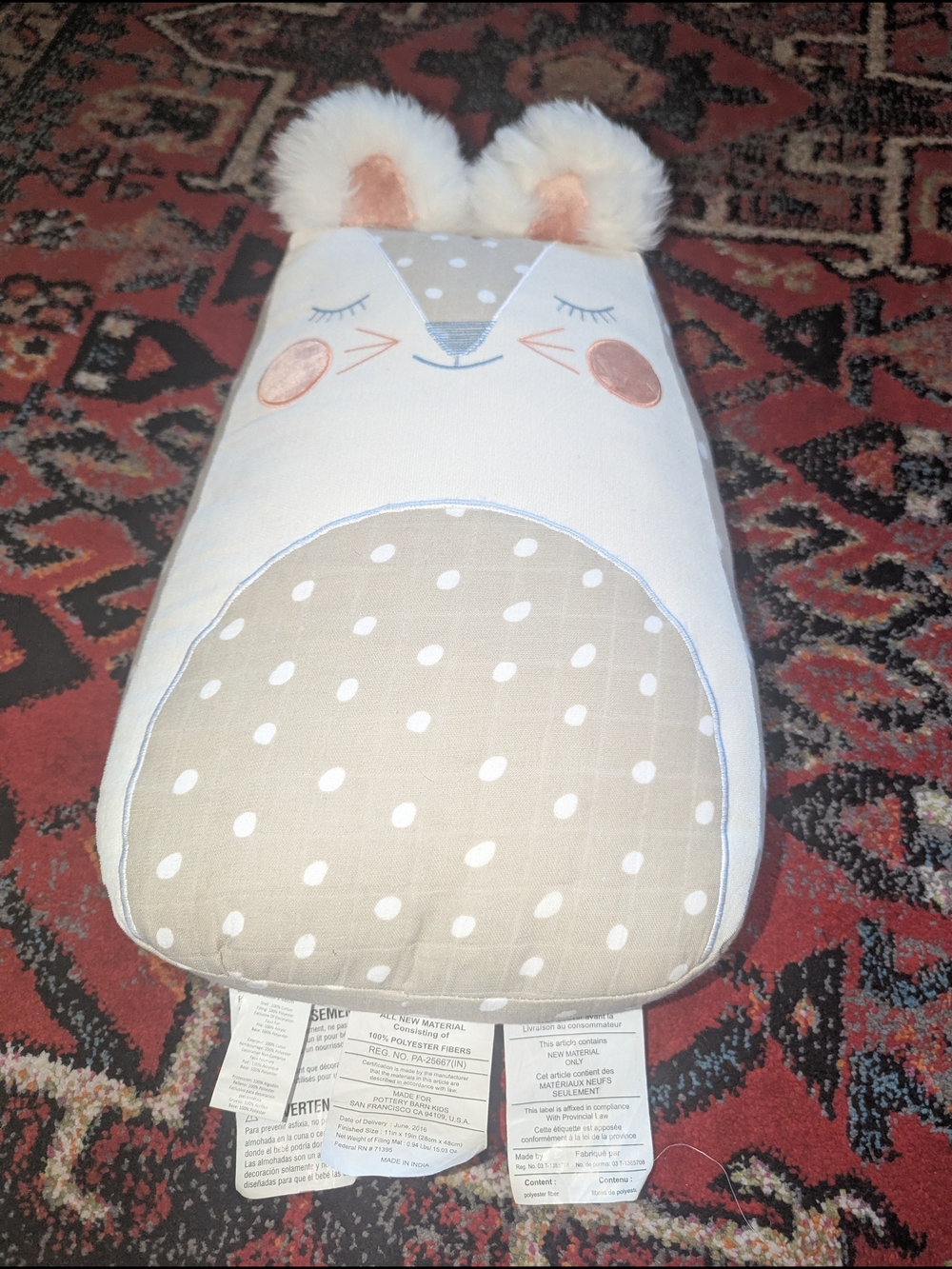 Pottery Barn Kids Cream and Blush Polka Dot Animal Pillow